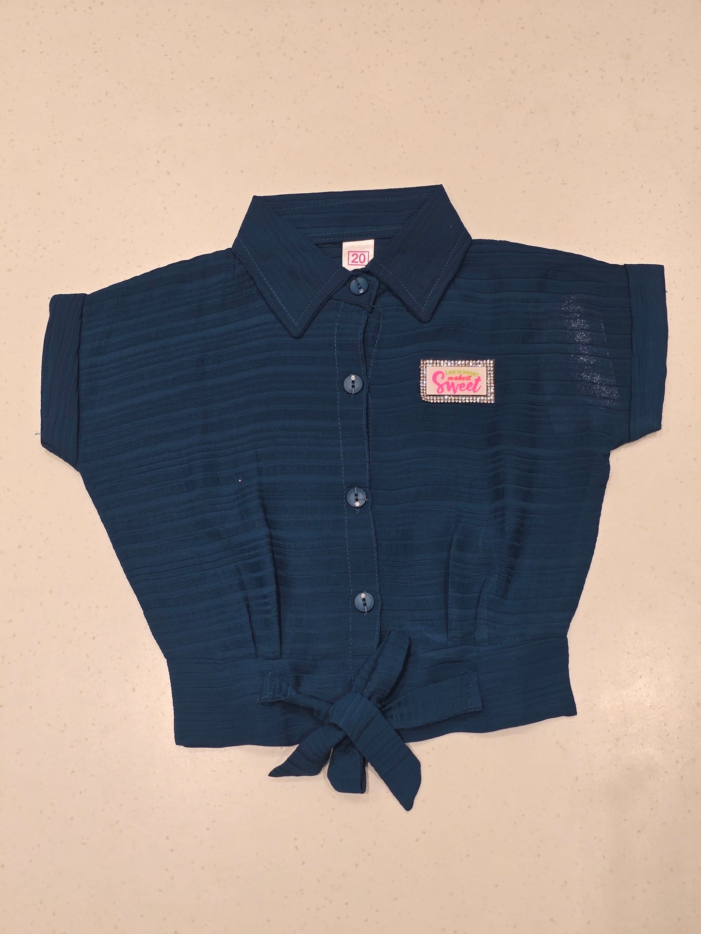 Girls Teal Blue Chiffon Party Wear Top