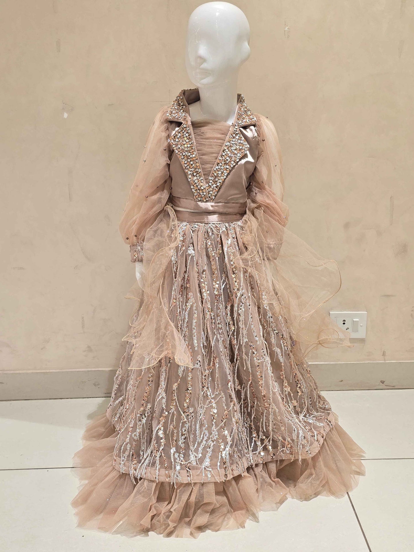 Fawn Knitted Bridal Lehenga for Girls