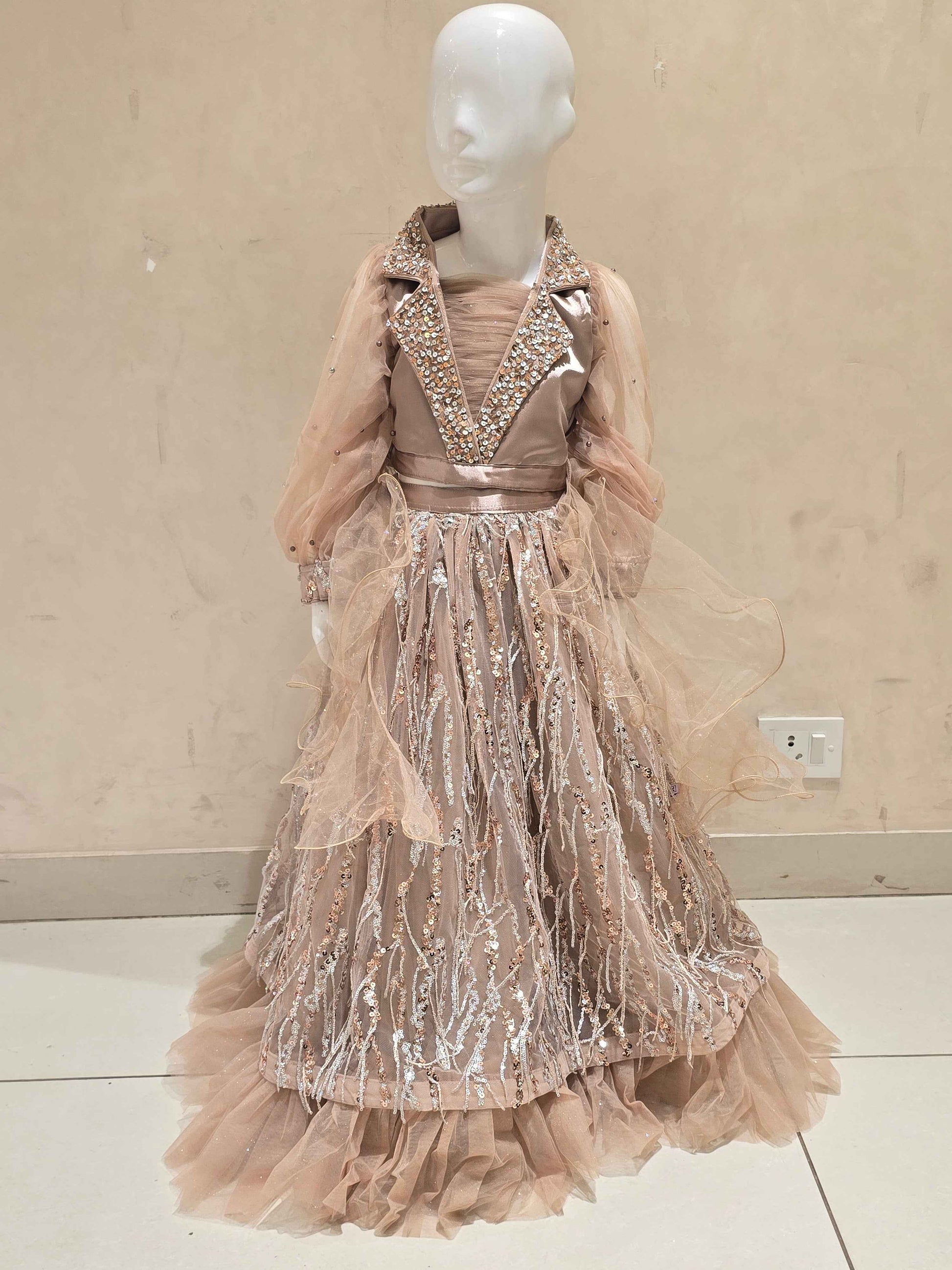 Fawn Knitted Bridal Lehenga for Girls