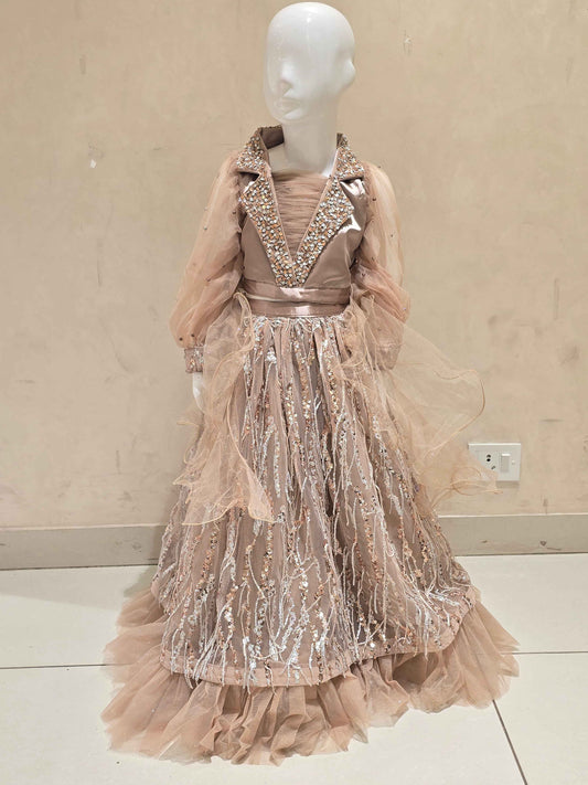 Fawn Knitted Bridal Lehenga for Girls
