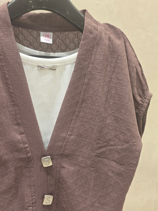 Girl Light Brown Chiffon V-Neck Western Top