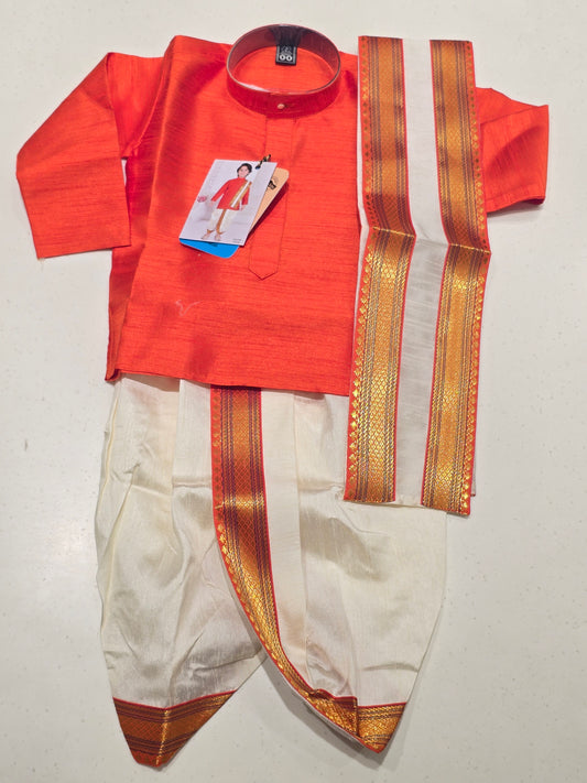 Orange Semi Silk Dhoti Set for Boys