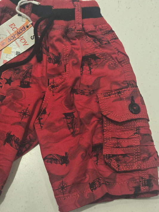 Lycra cotton material red with black printed ¾ shorts