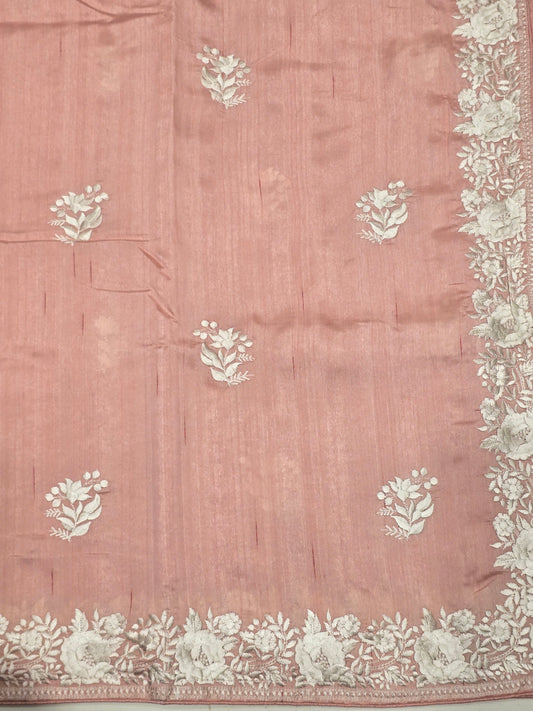 Peach Onion Pink Tussar Saree with Jute Finish