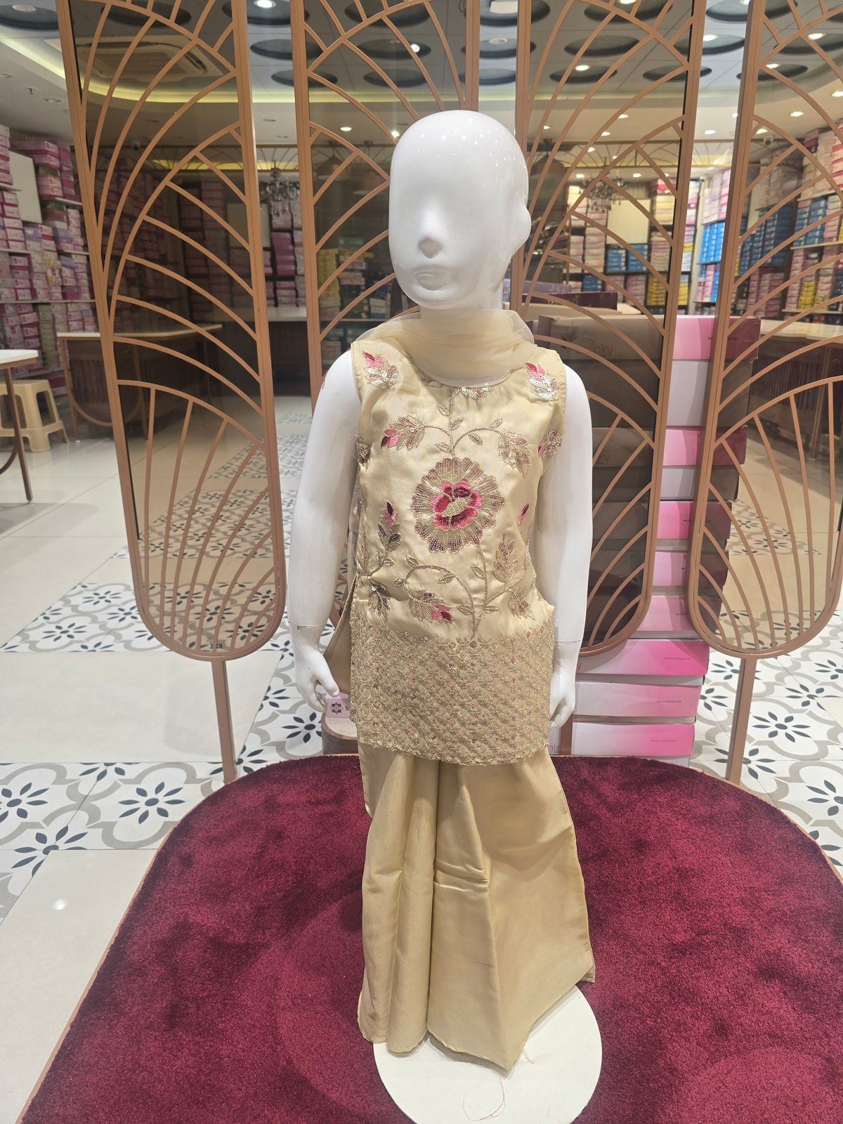Girls Sequin Embroidered Crepe Palazzo Skirt Set