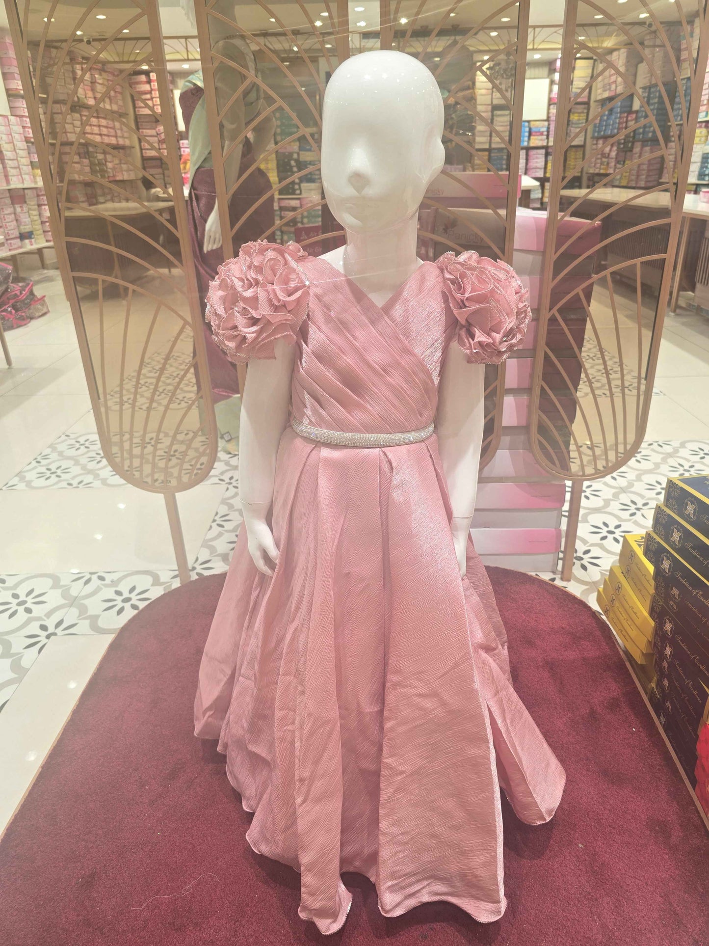 Girls Onion Pink Crush Satin Gown