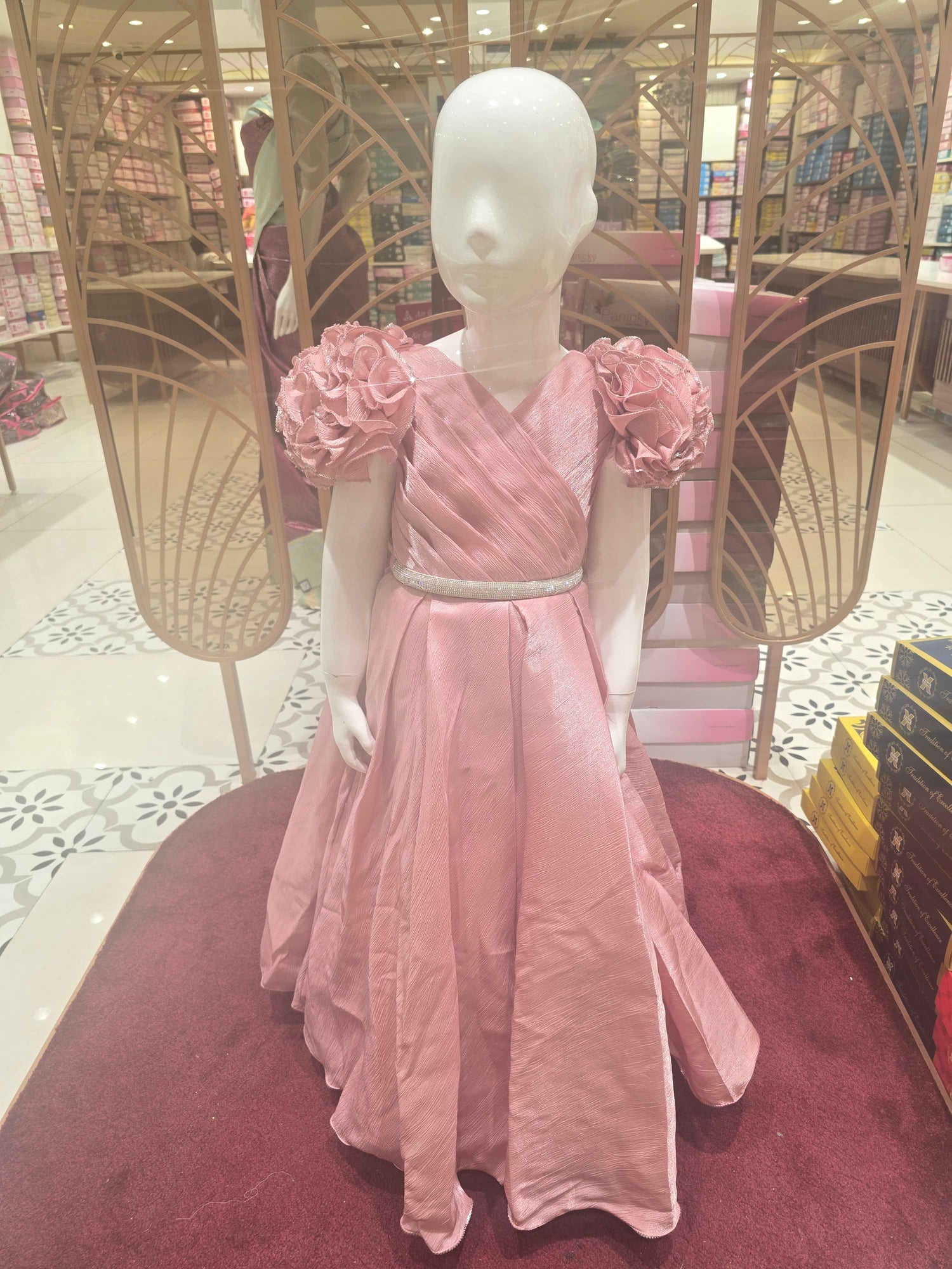 Girls Onion Pink Crush Satin Gown