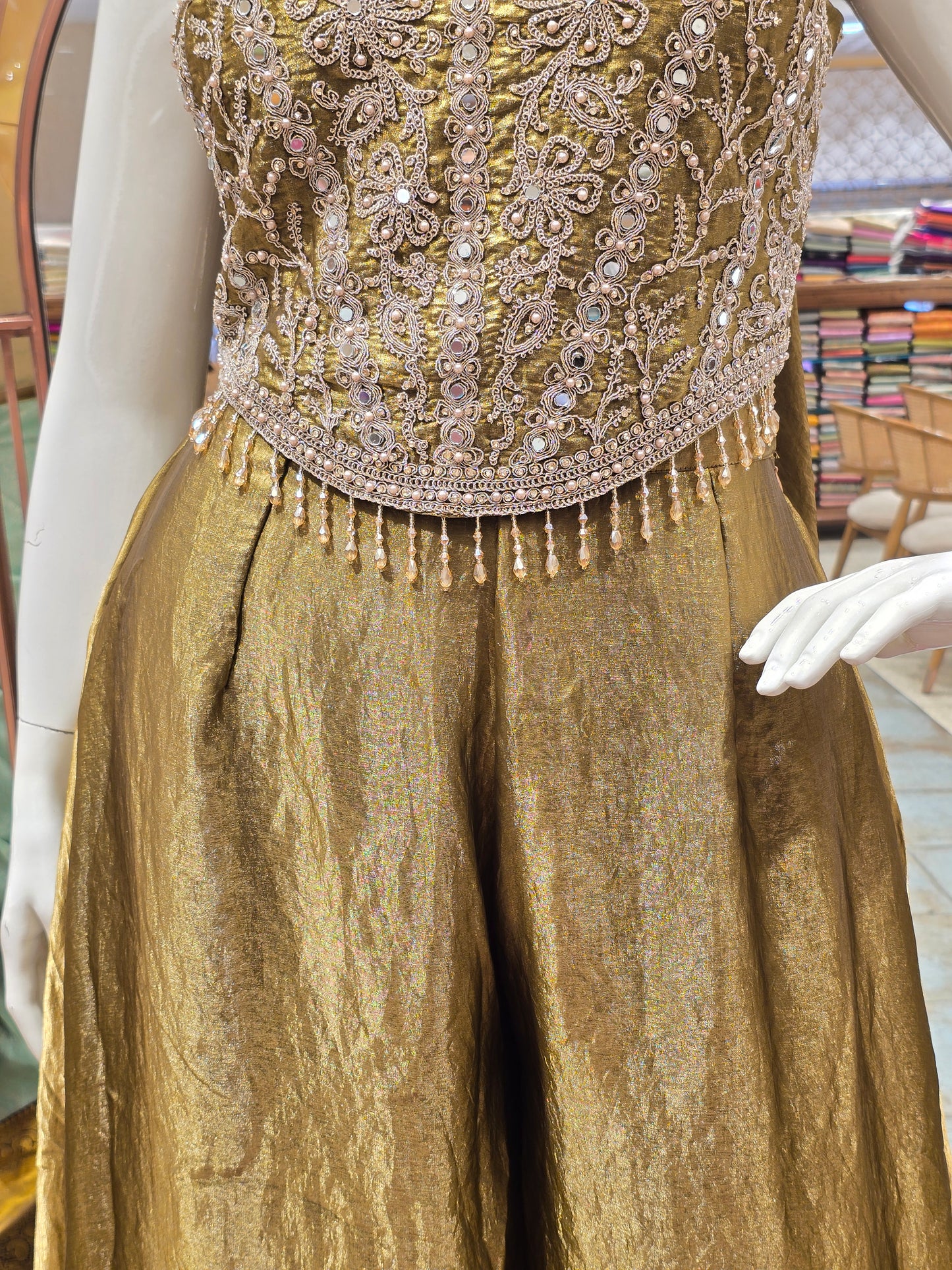 Olive Green Organza Palazzo Set for Women