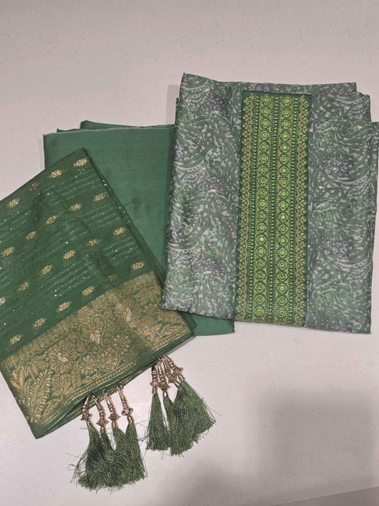 Printed Cotton dress material for women with sequin Dupatta