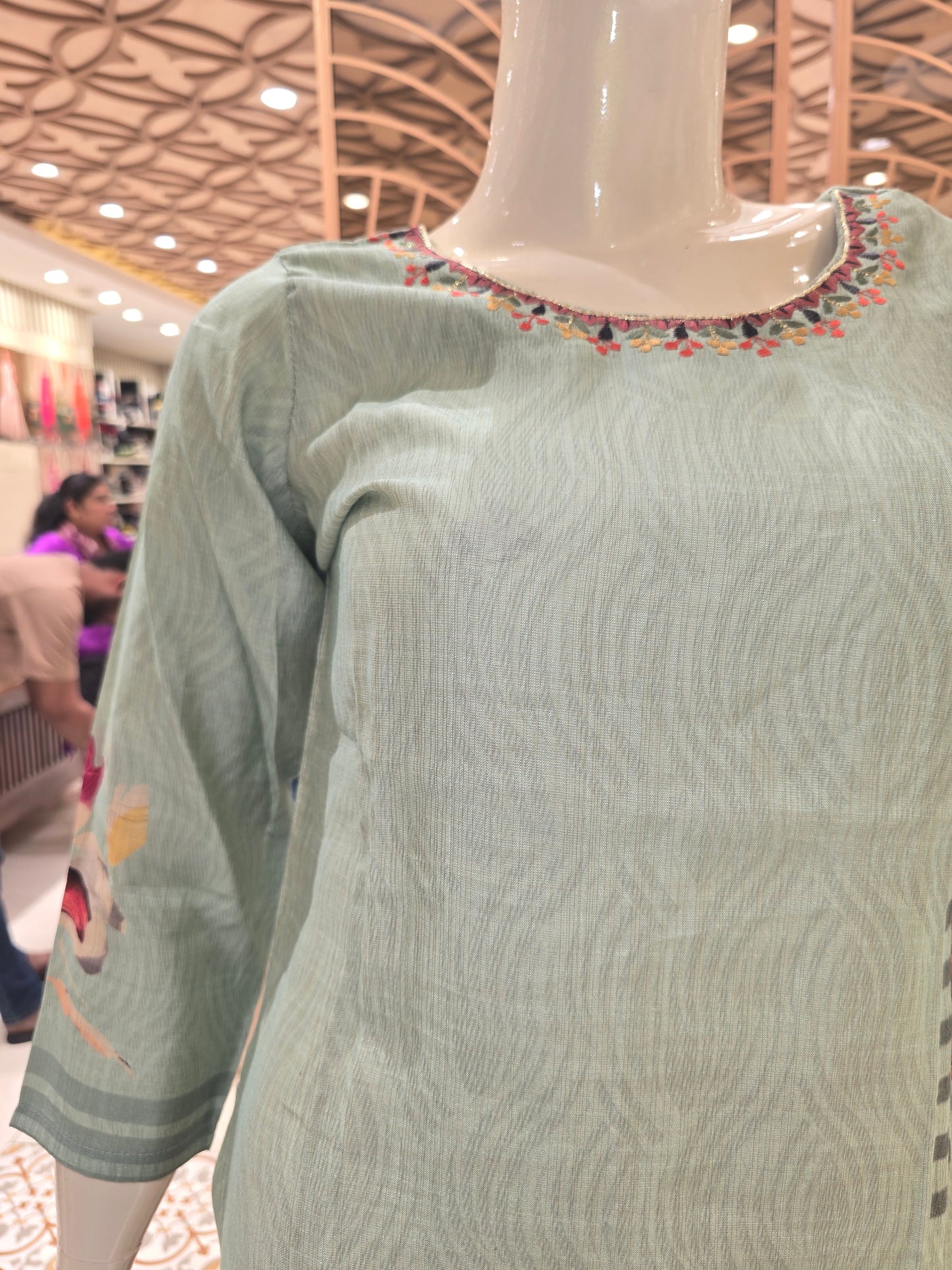 Women Pista Green Linen Cotton Straight Top