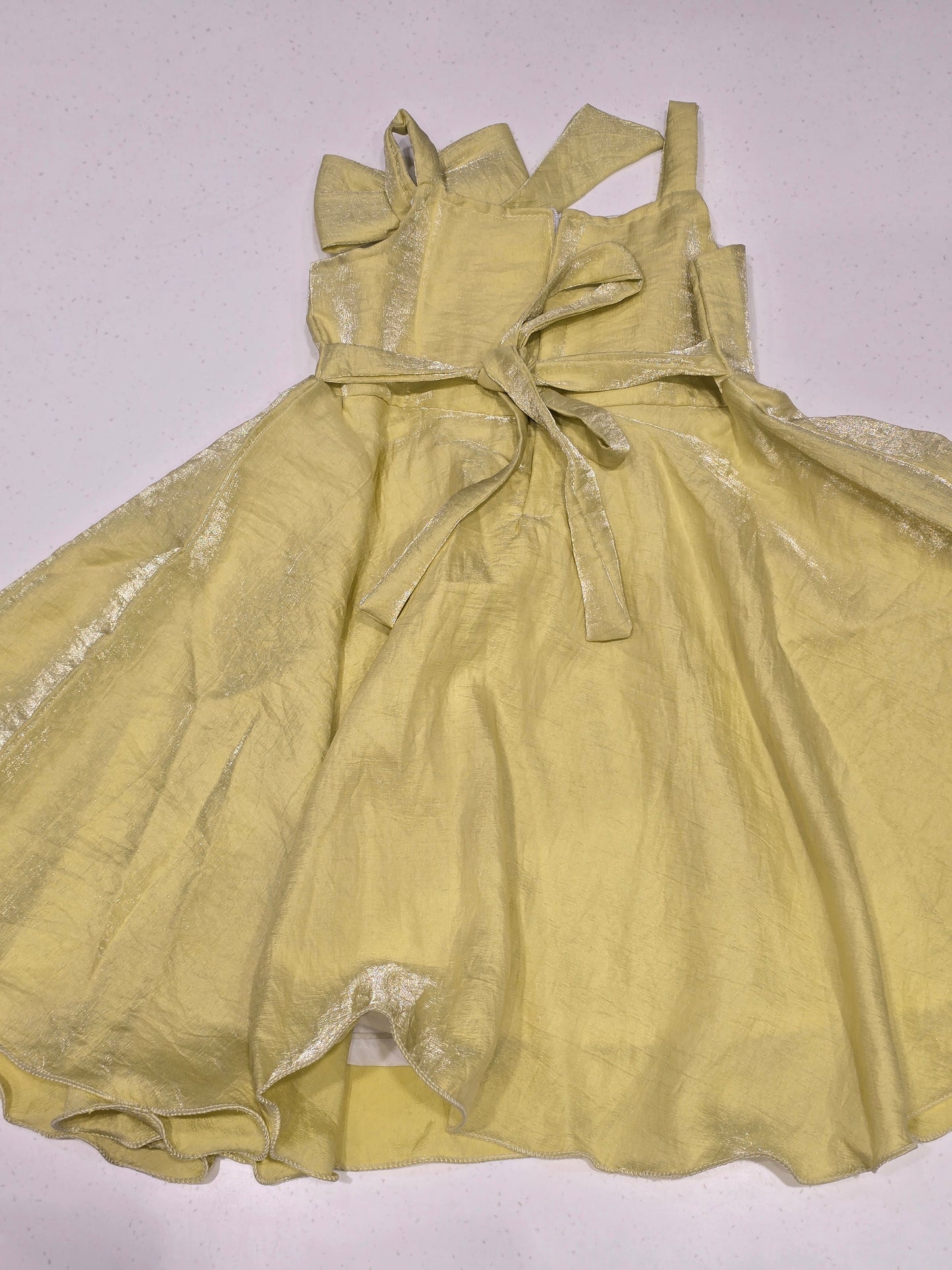 Shimmer material onion oink color baby frock with designer bow