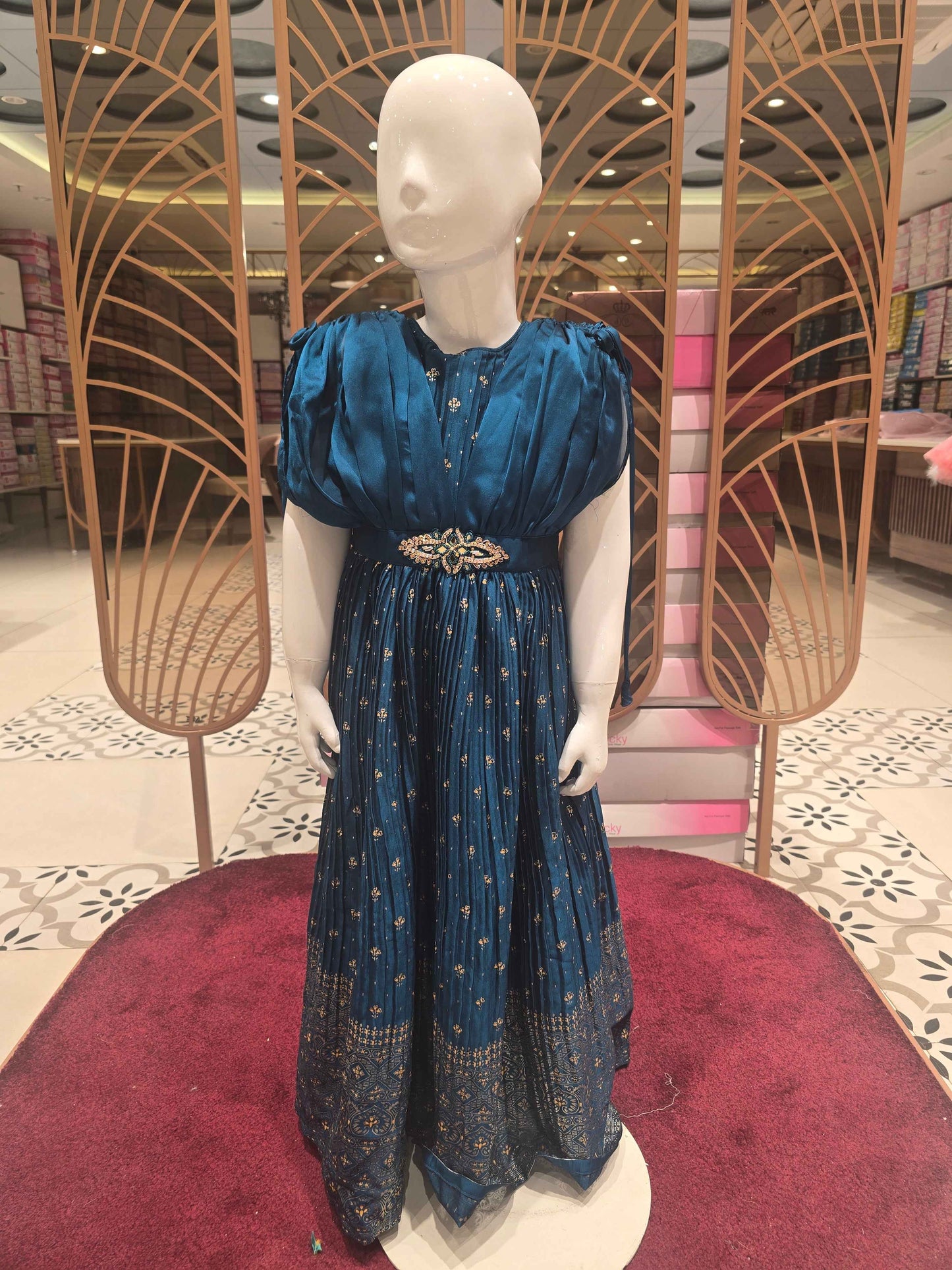 Girl Peacock Blue Crush Chiffon Traditional Gown