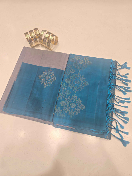 Pure Kanjivaram softsilk with brocade motifs and rich pallu