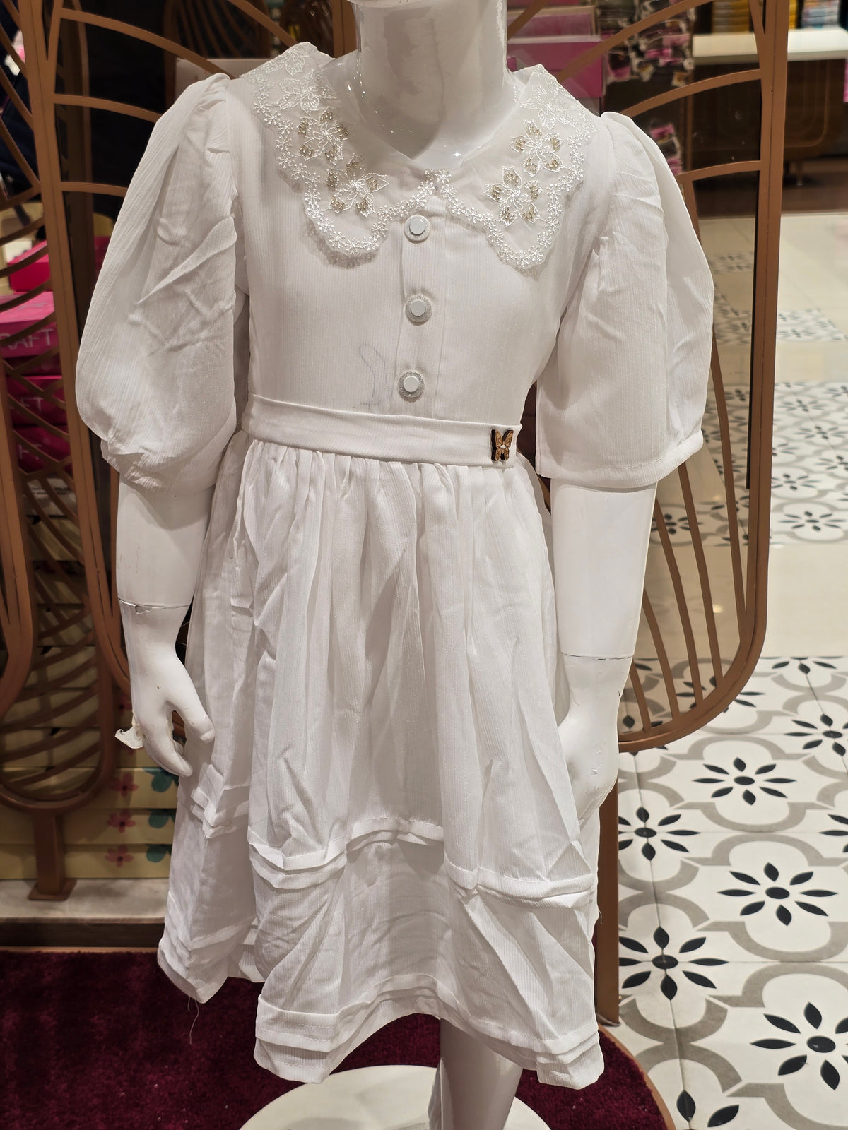 Off-White Cotton Party Frock for Girls