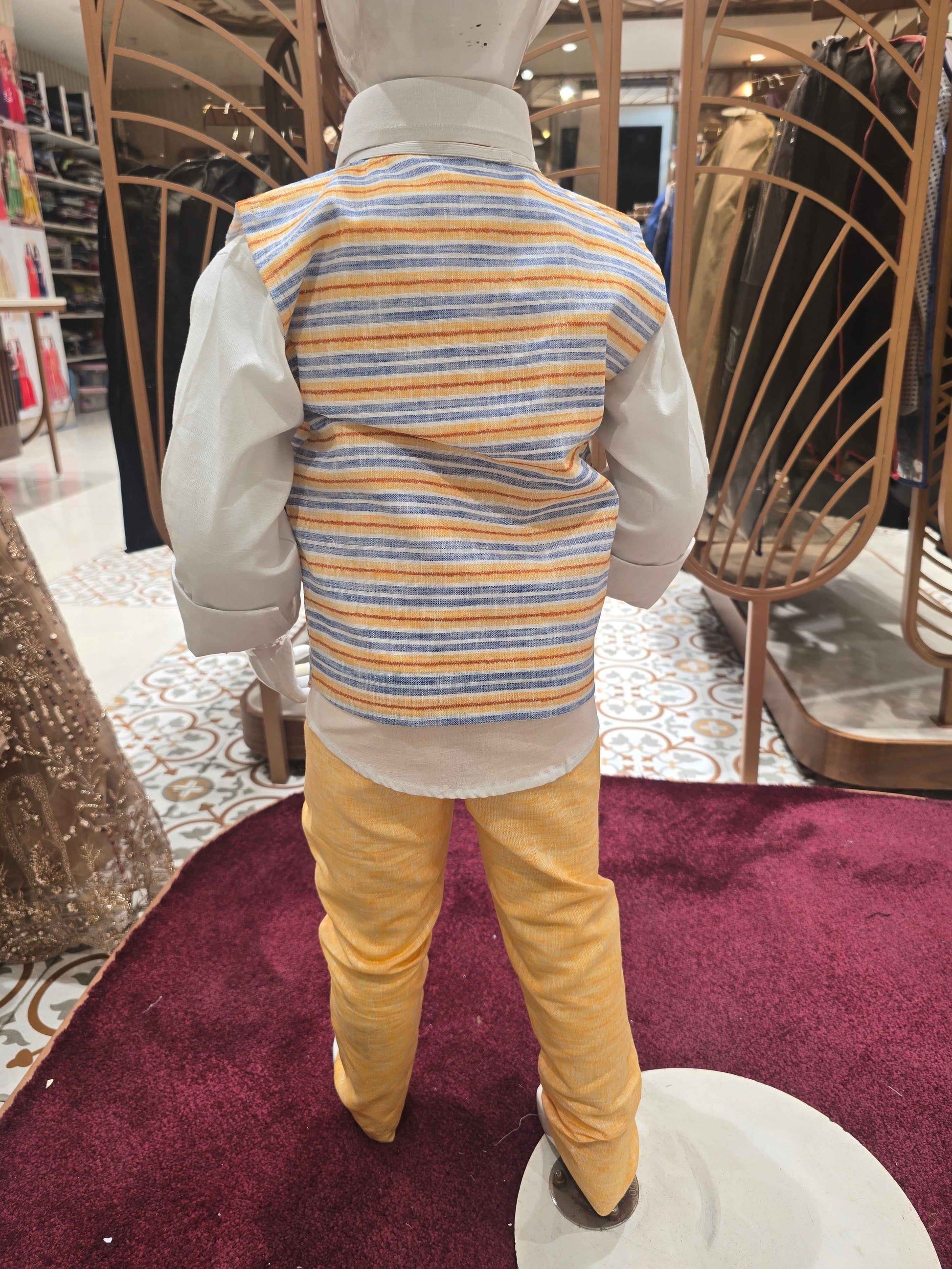 Lenin material white shirt with yellow pant (3 piece) and cute bow