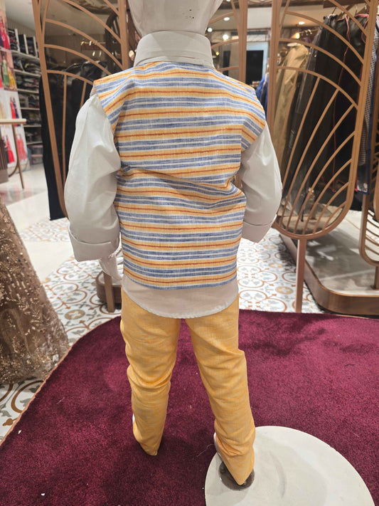 Lenin material white shirt with yellow pant (3 piece) and cute bow
