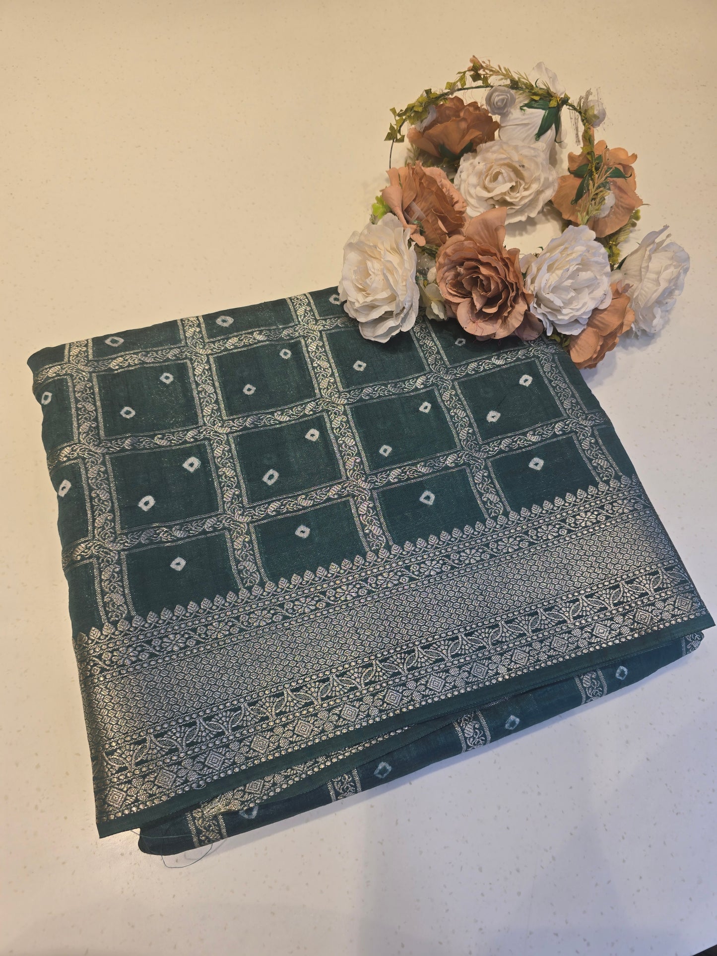 Crush Bandhini Silk Saree with Checked Pattern and Butta Motifs | Lightweight Festive & Daily Wear Saree