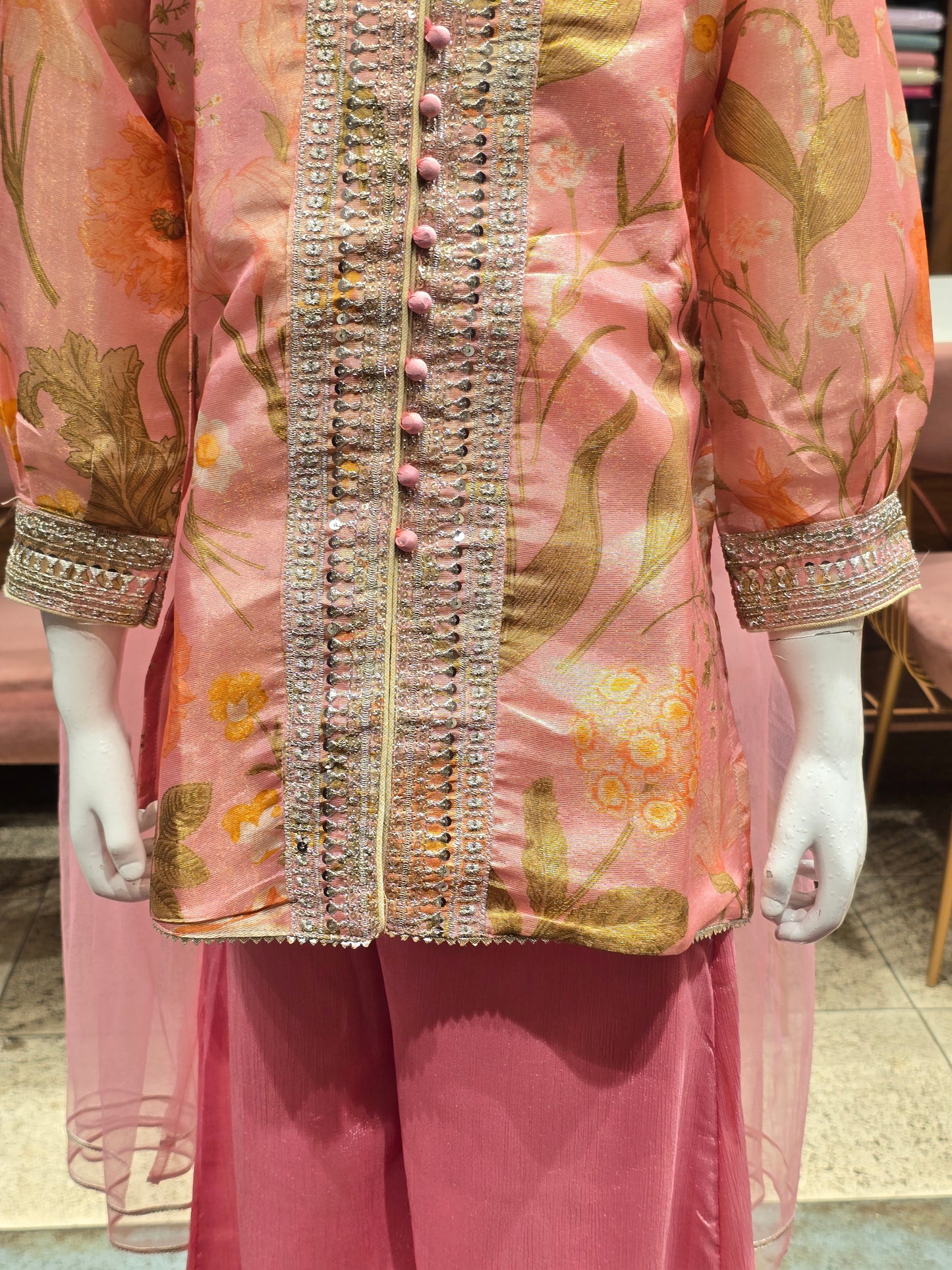 Baby Pink Printed Palazzo Set for Girls
