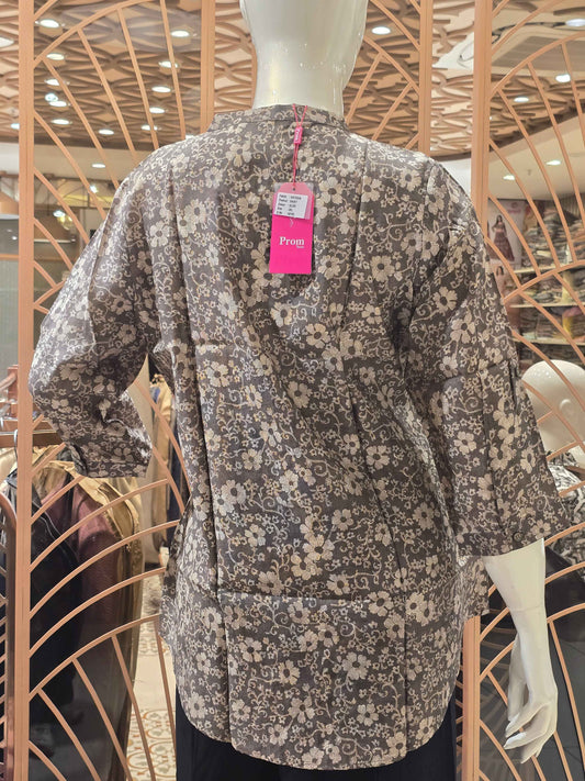 Printed Cotton material gray based shorts single kurta