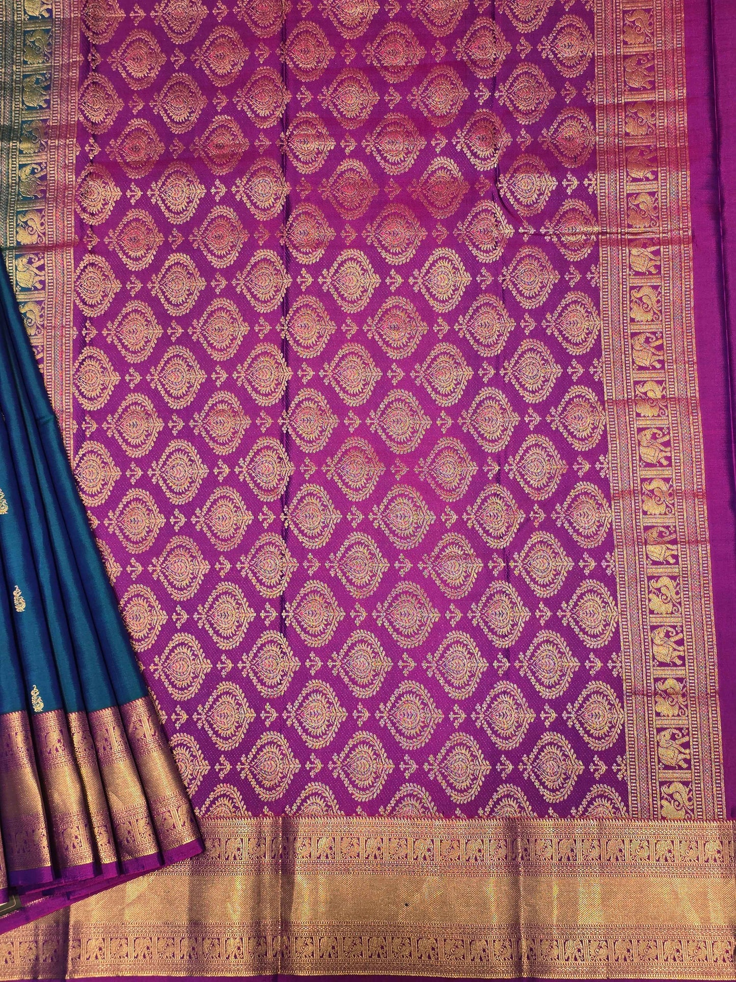 Peacock Blue Pure Handloom Kanjivaram Silk Saree