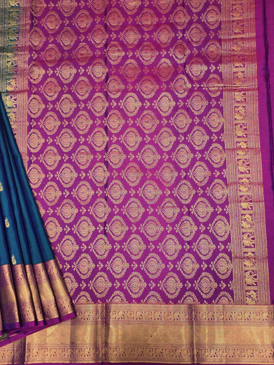 Peacock Blue Pure Handloom Kanjivaram Silk Saree