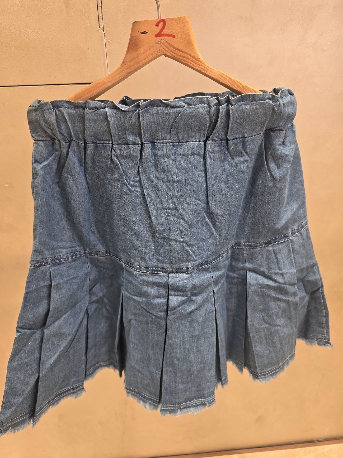 Girls Silky Denim Mini Skirt in Sky Blue with Elastic Waistband and Attachable Tie for Summer Casual Wear