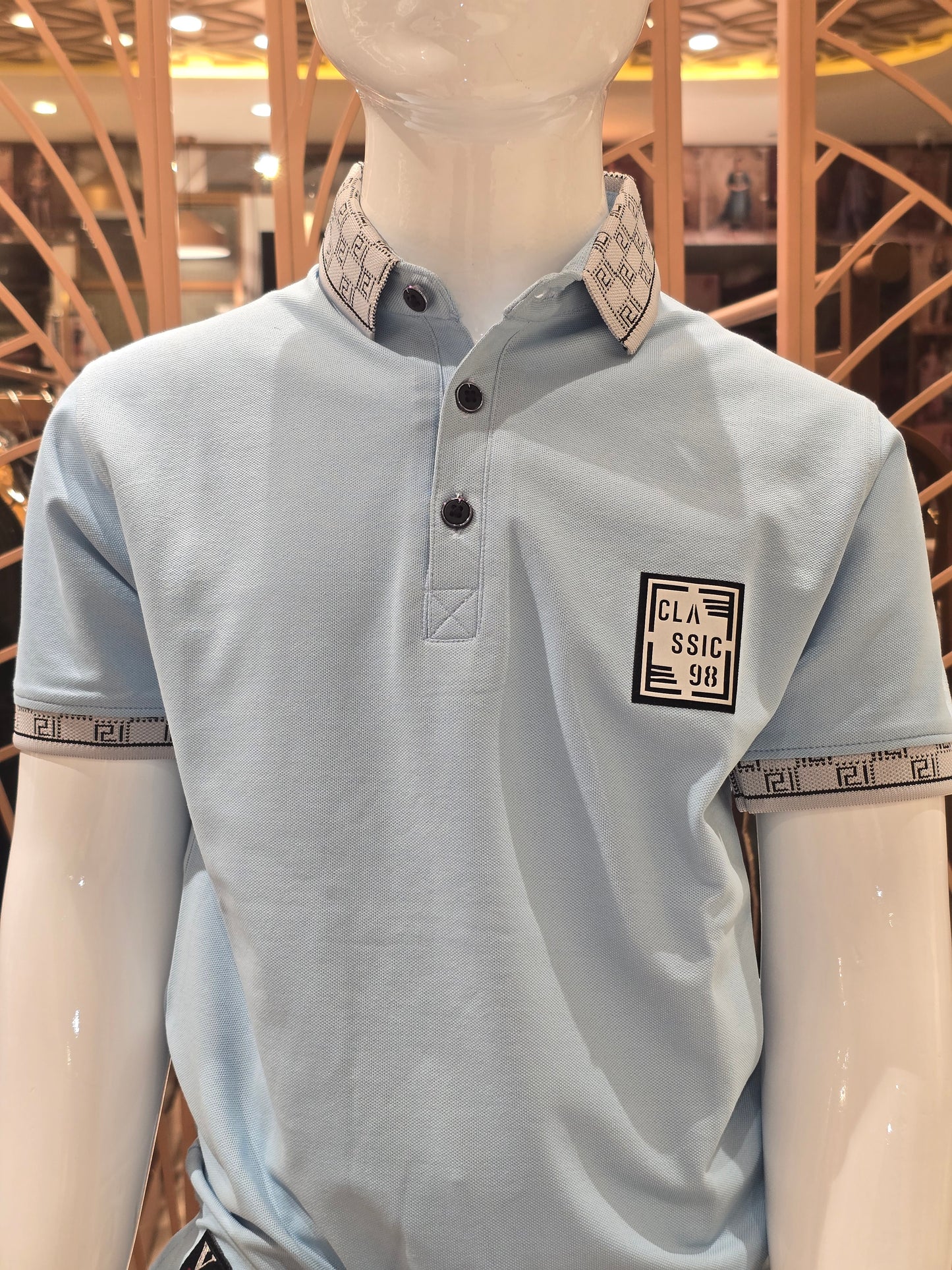 Boys Blue Lycra Printed Collar Neck T Shirt