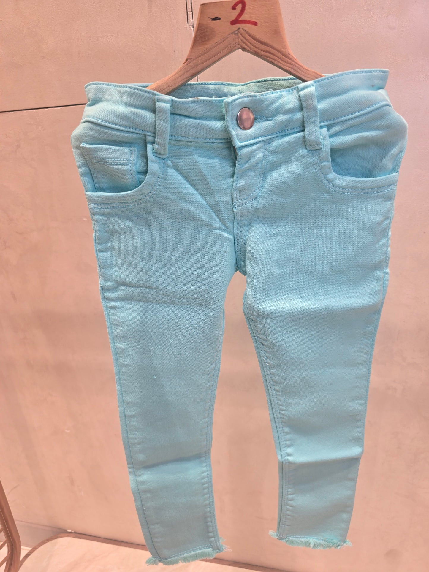 Sky Blue Colored Denim Cotton Western Jeans with Thread-Cut Hem Bottom