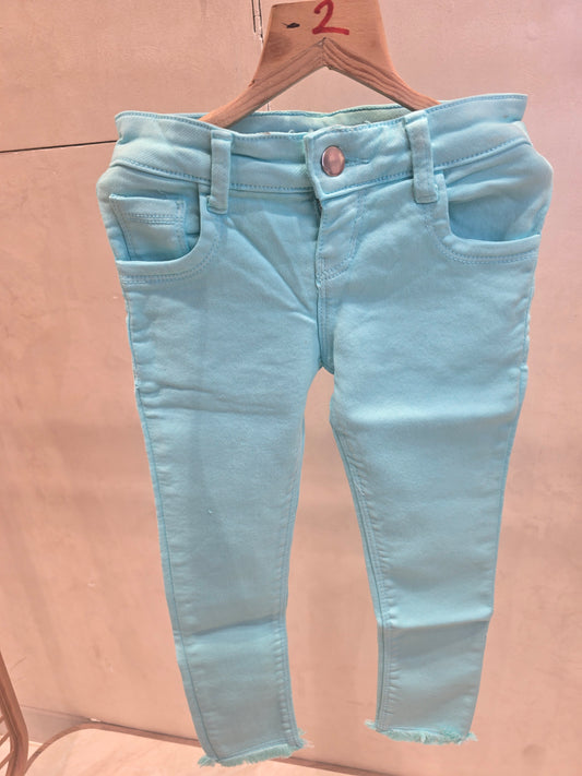 Sky Blue Colored Denim Cotton Western Jeans with Thread-Cut Hem Bottom