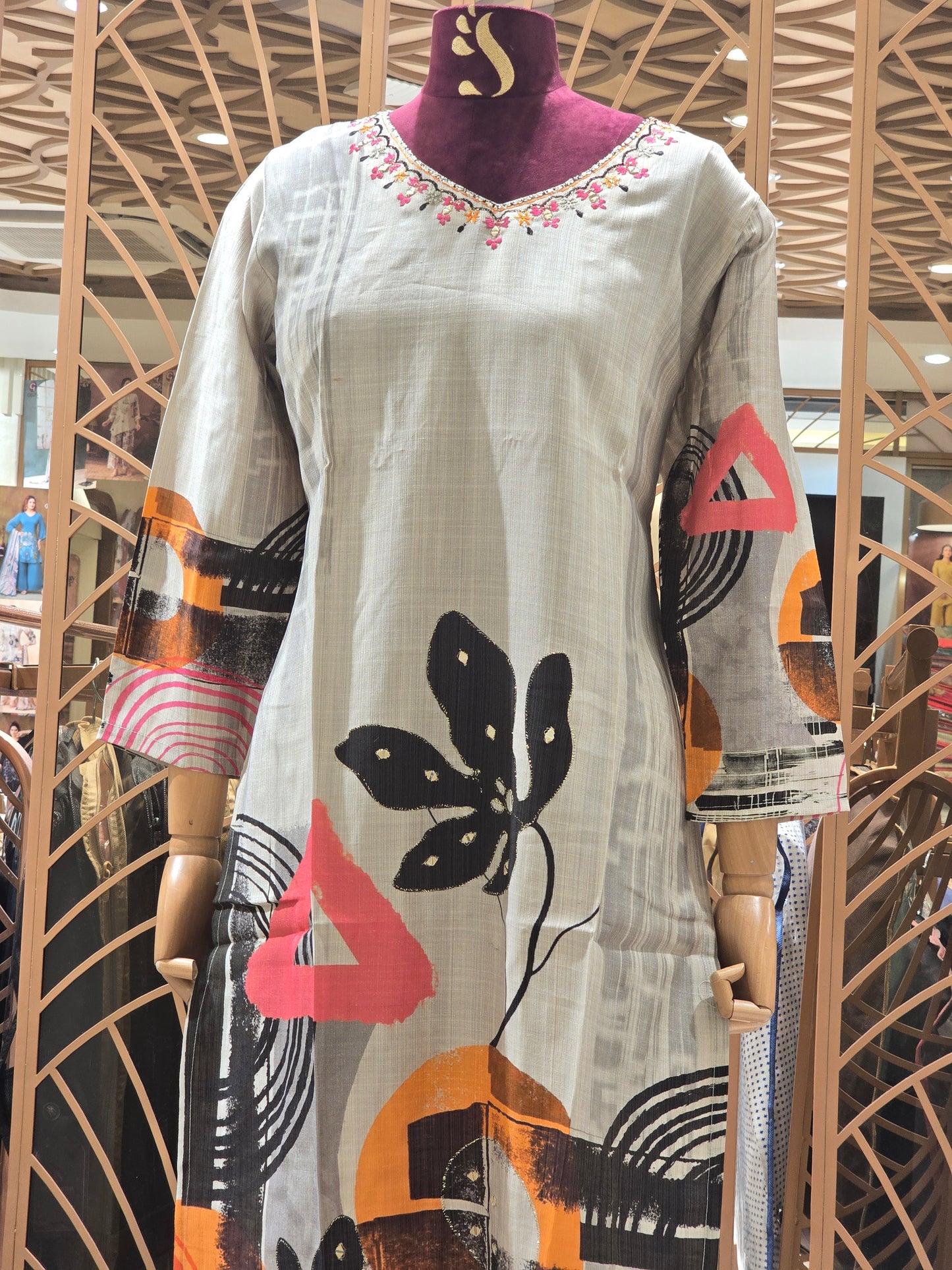 Lenin material multi color kurta Straight cut top withv-neck