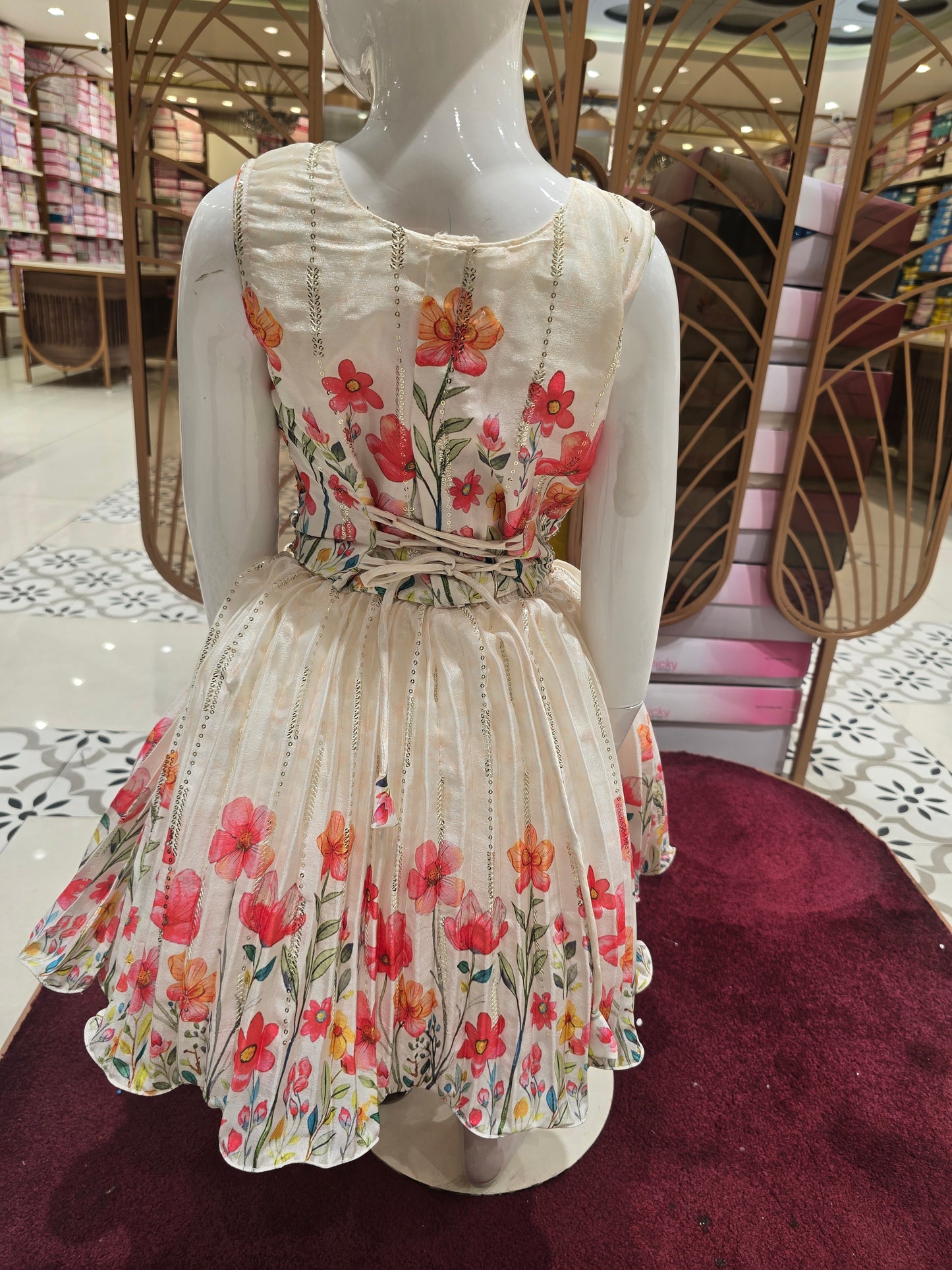 Girls Floral Sequin Printed Skirt & Top Set – Handwork Party Wear (2pcs, Sleeveless)