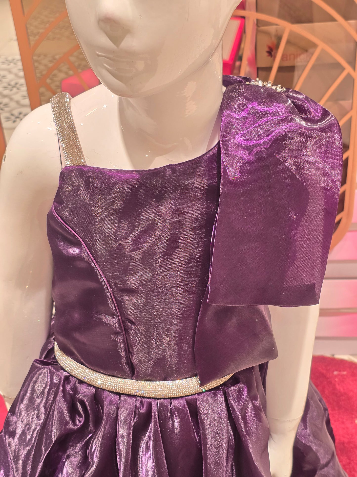 Dark Purple Organza Party Gown for Girls