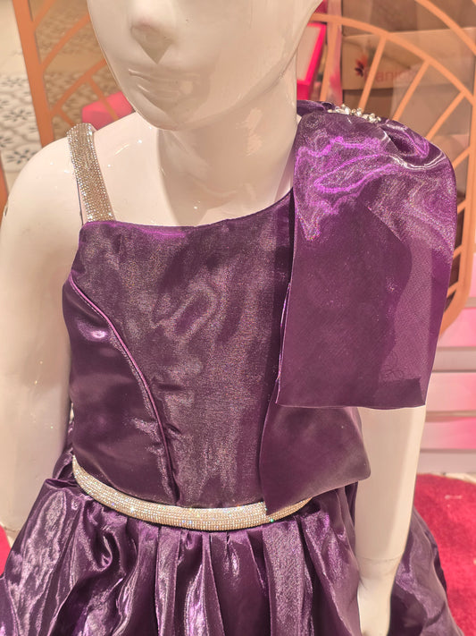 Dark Purple Organza Party Gown for Girls
