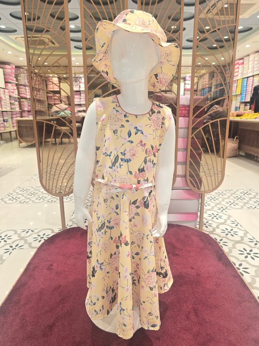 Girls Yellow Georgette Printed Baby Frock