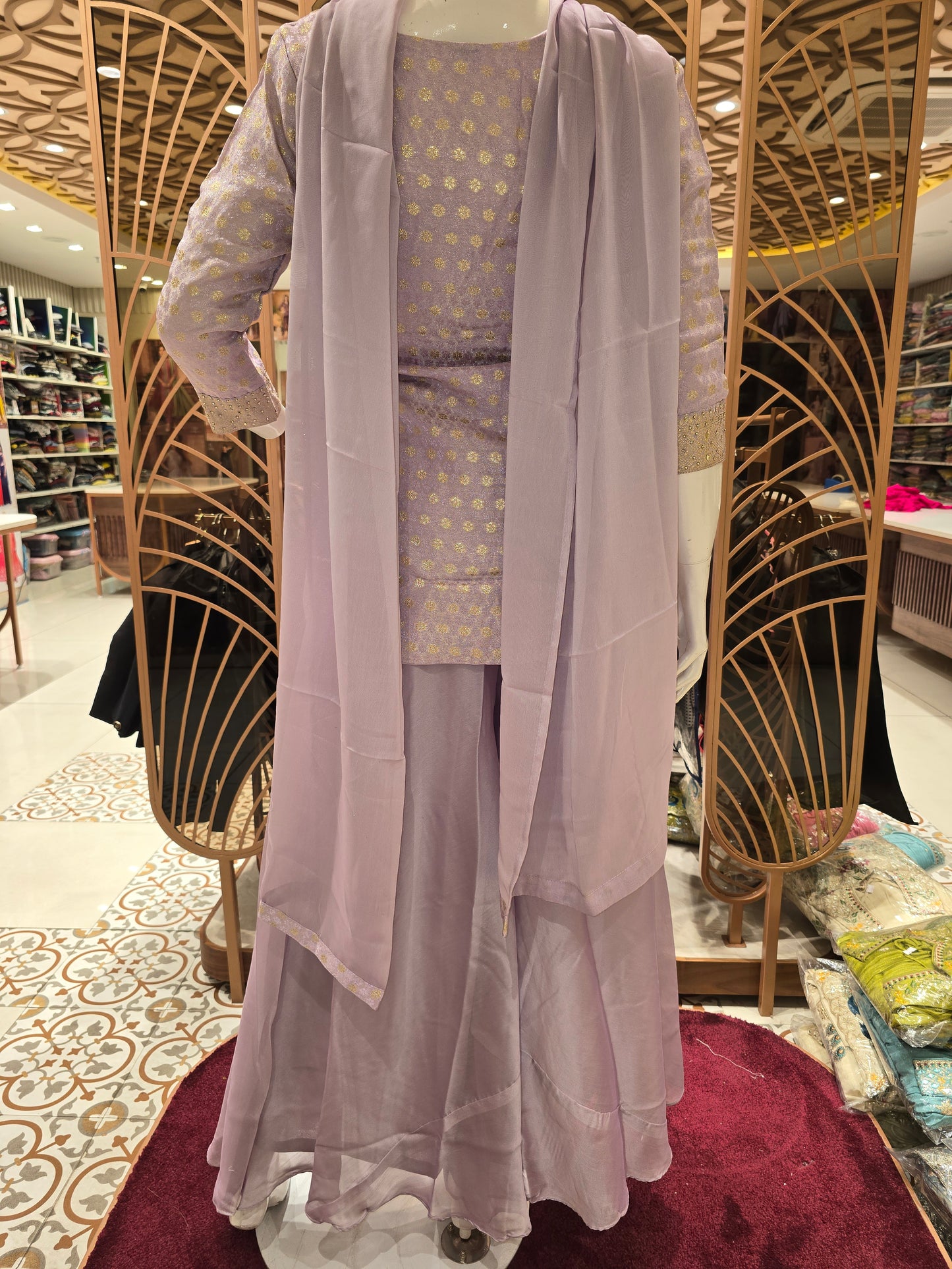 Women Lavender Organza Slit Cut Sharara Set