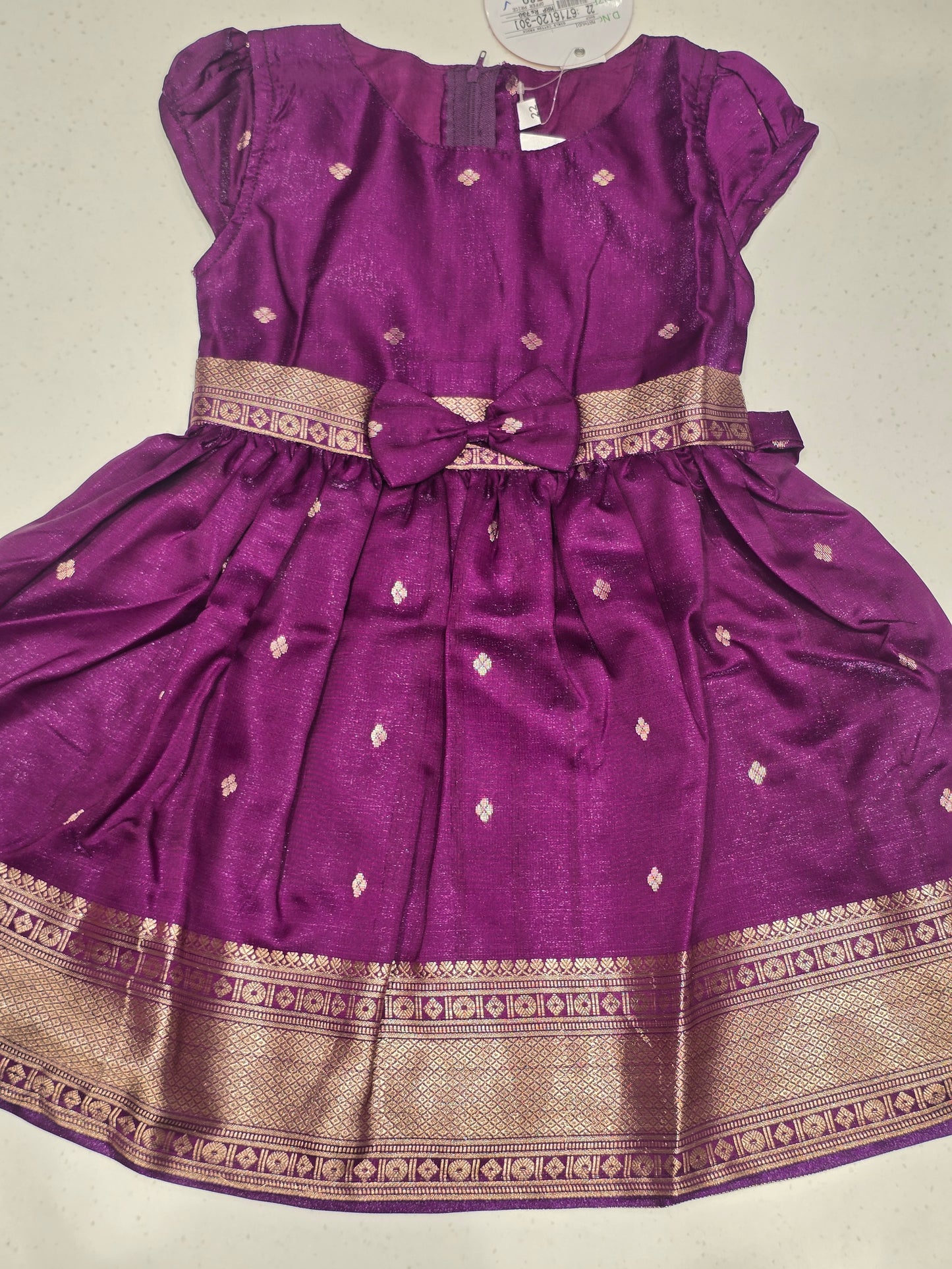 Tissue Material wine color traditional wear with golden zari border