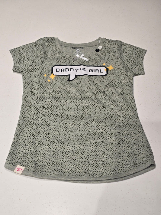Dark Pista Cotton Casual Top for Girls with Small Dot Print and Round Neck