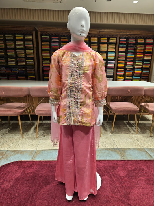 Baby Pink Printed Palazzo Set for Girls