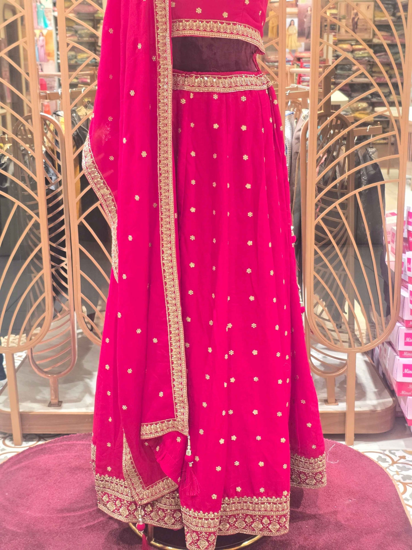 Women Rani Pink Crepe Lehenga Set
