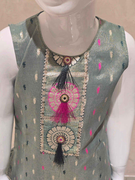 Light Green Tissue Silk Patiala Set for Girls