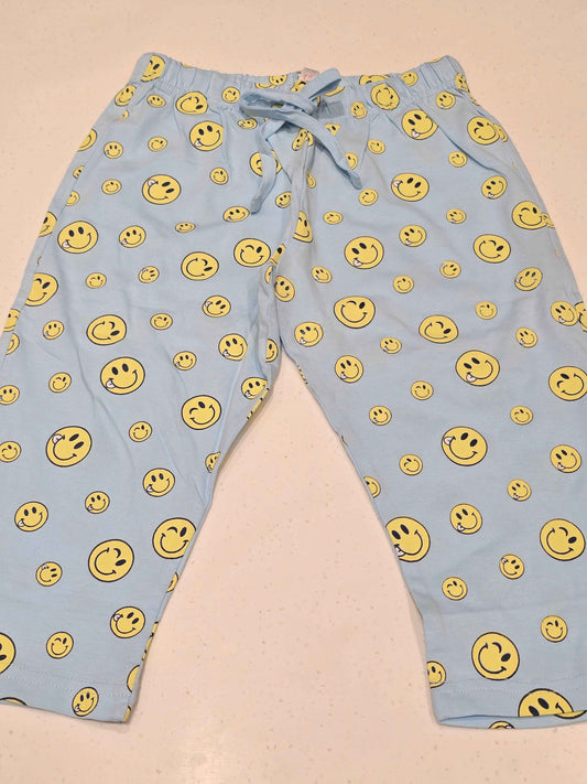 Printed Cotton material sky blue colour capri with smily face