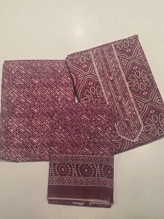 Women Pink Semi Cotton Polka Dot Dress Material Set