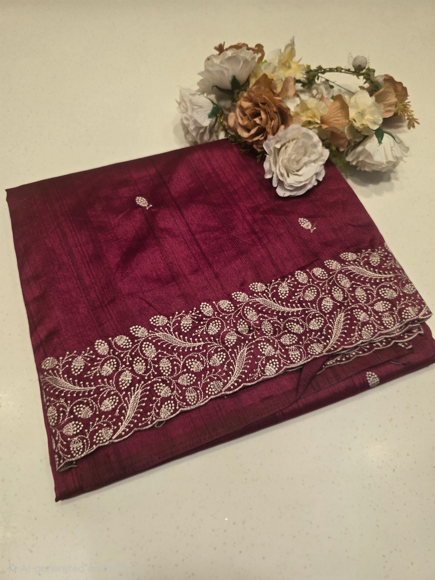 Tussar Silk Saree with Embroidery Motifs and Designer Border | Elegant Soft Drape | Daily & Festive Wear