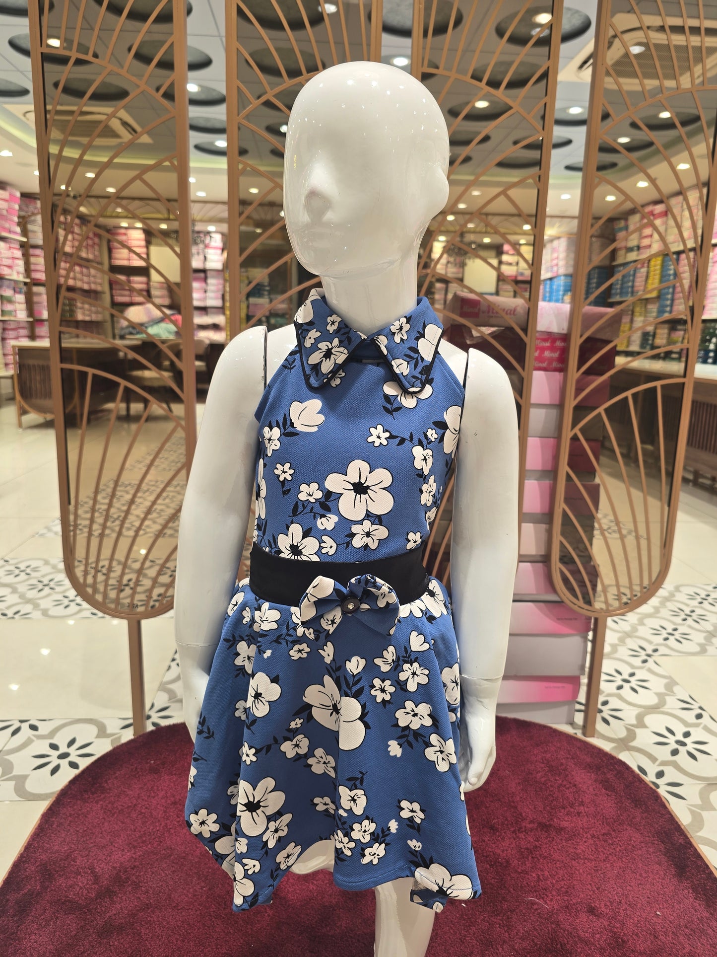 Girls Blue White Hosiery Western Frock