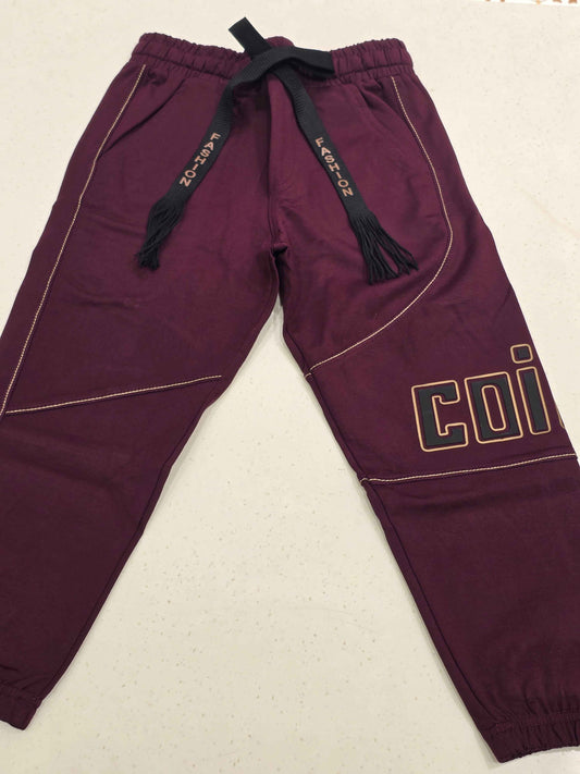 Jersey material wine color casual pant for boys round Elasticable
