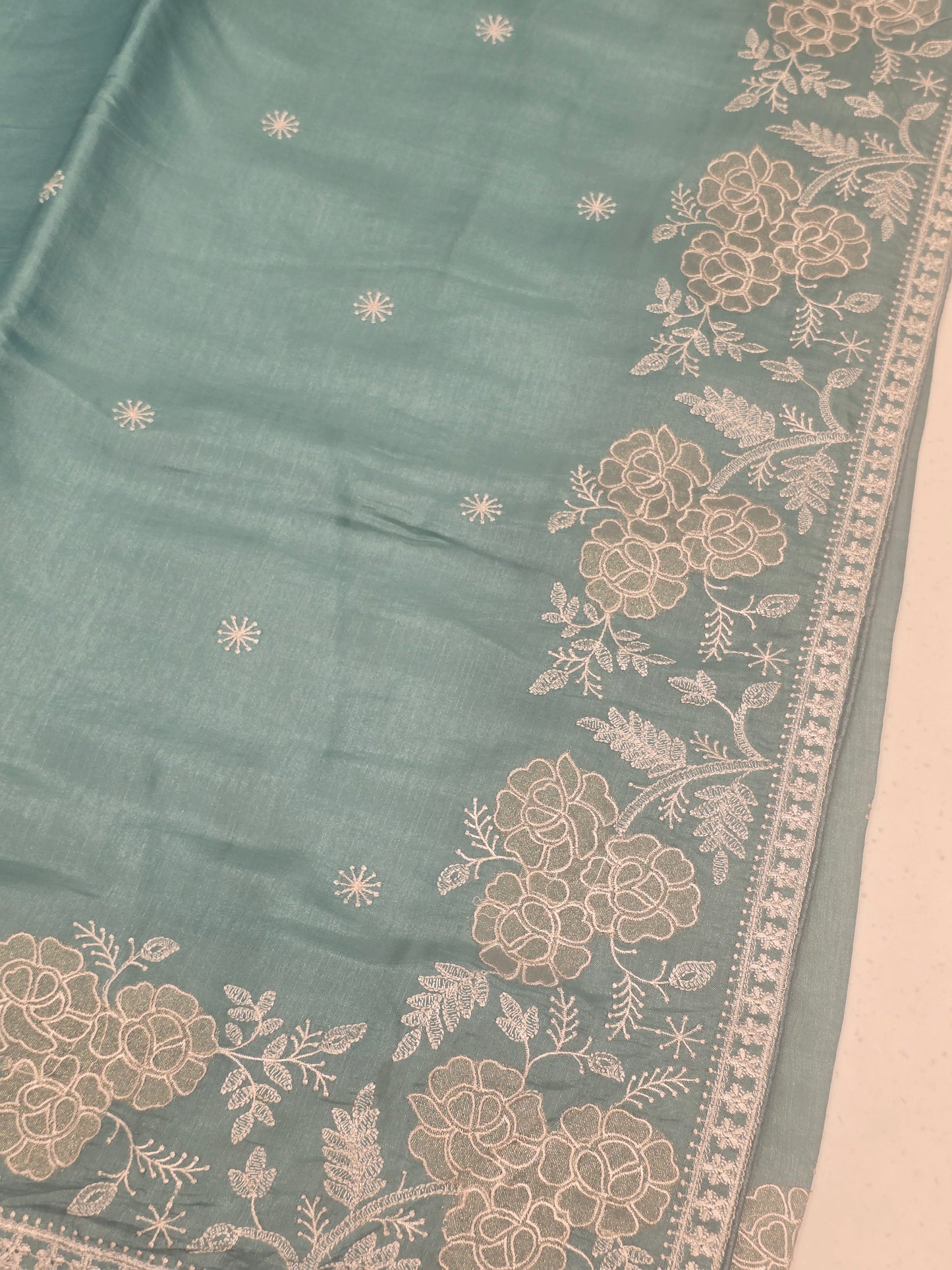 Soft Tussar Saree with White Embroidery