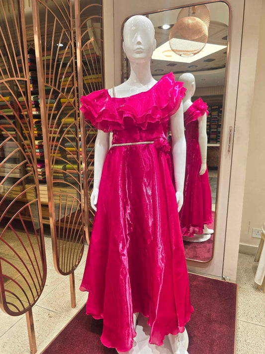 Organza material pink colour party wear gown