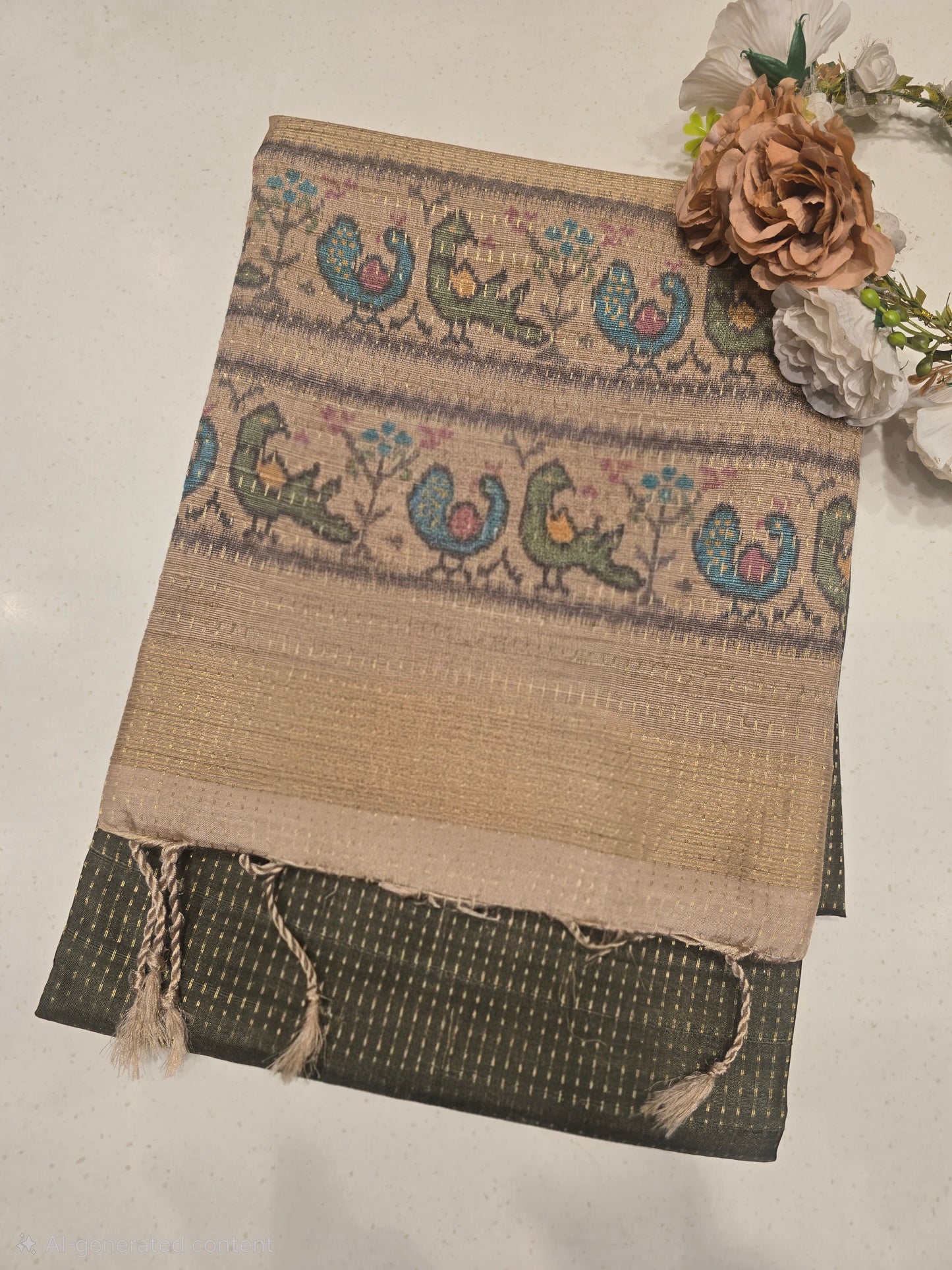 Soft Tussar Silk Saree with Jute Pallu & Fine Jari Lines | Beige Art Blouse | Lightweight Normal Wear Saree