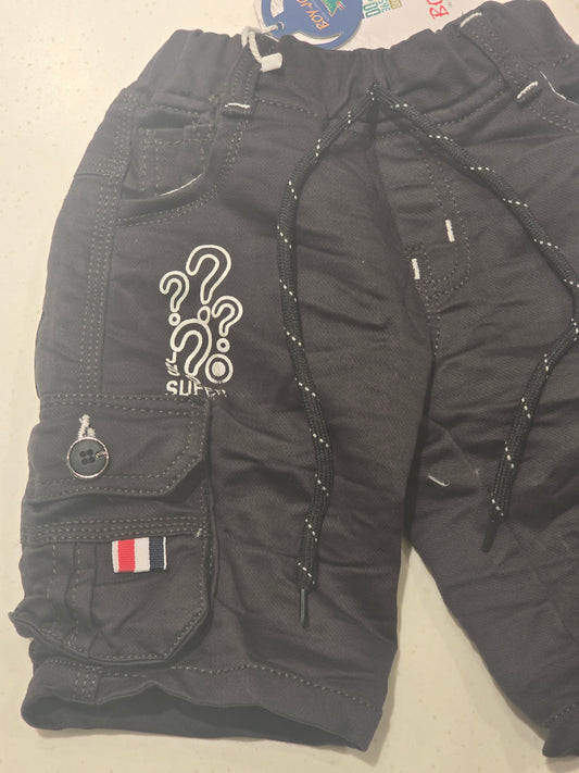 Baby Boys Black Corduroy Cargo ¾ Shorts