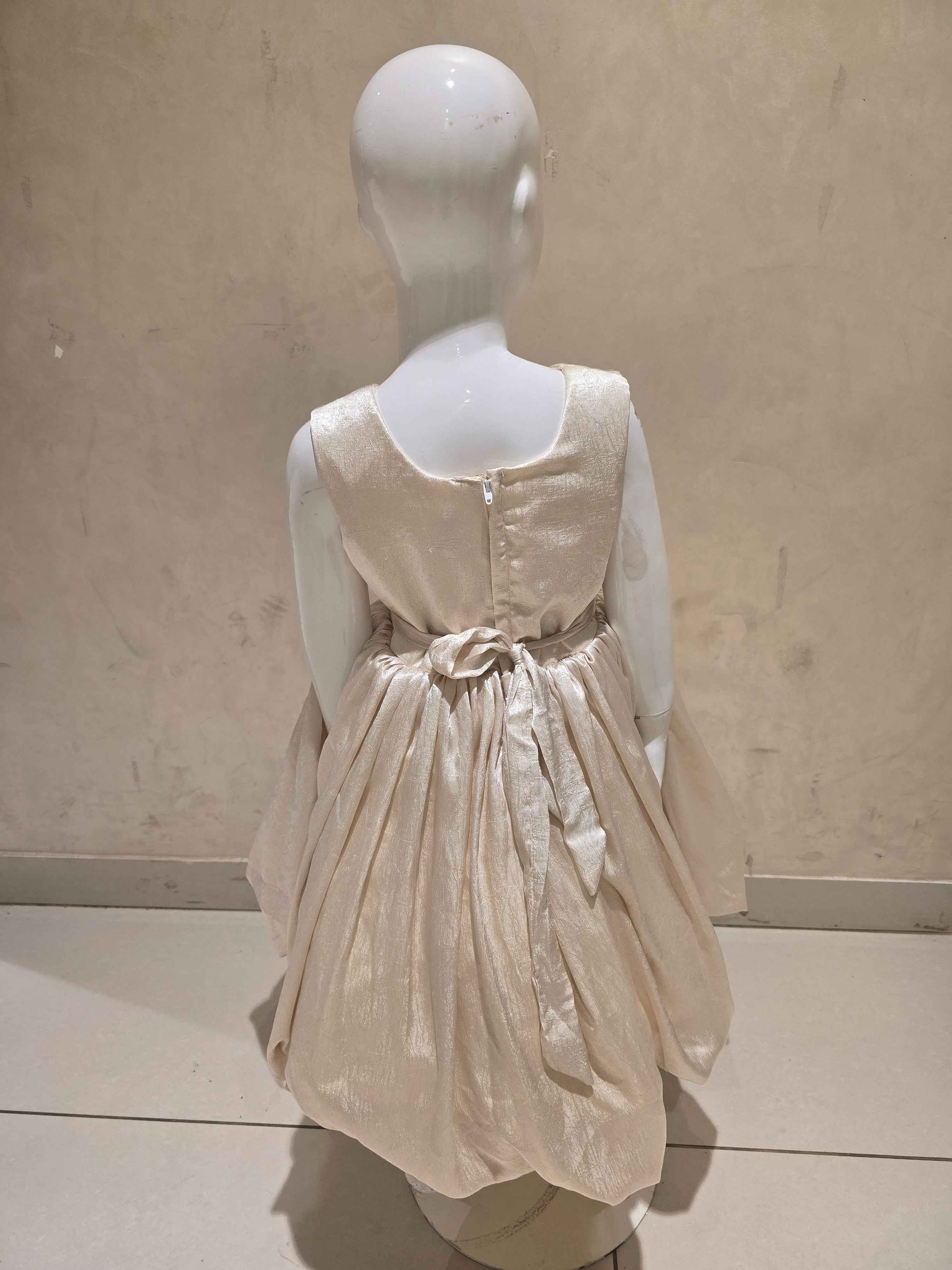 Cream Satin Crepe Baby Frock for Girls
